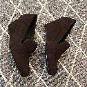 Stuart Weitzman Dark Brown Suede Loafers wedge